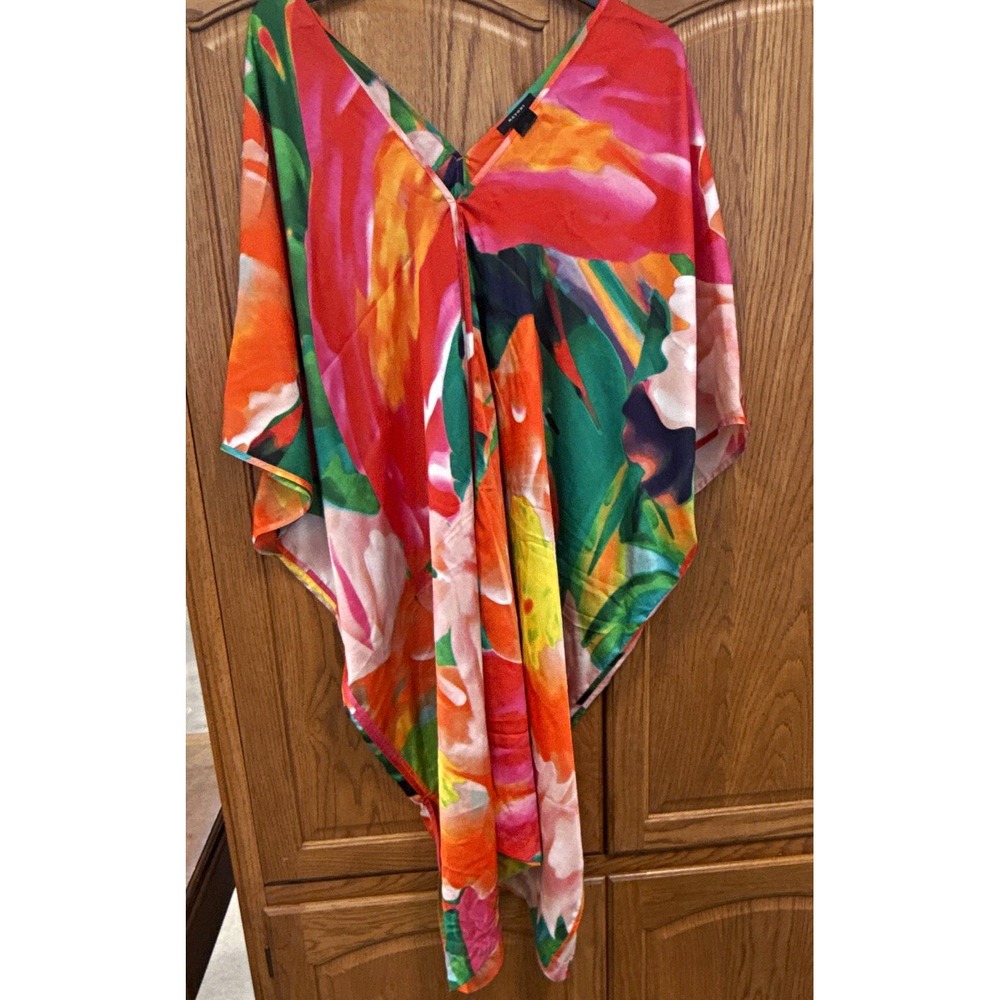 Natori Women's Floral Multicolor Swim Cover Up XL 100% Polyester Lightweight